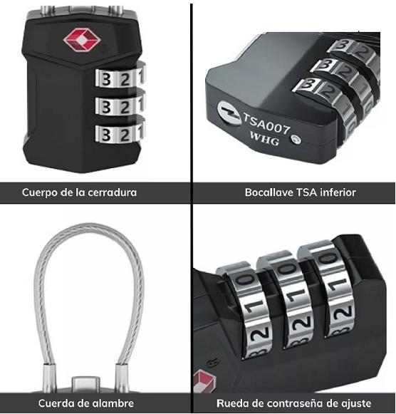 CANDADO DE SEGURIDAD CON CABLE DE ACERO Y CLAVE DE 3 DÍGI... - 5