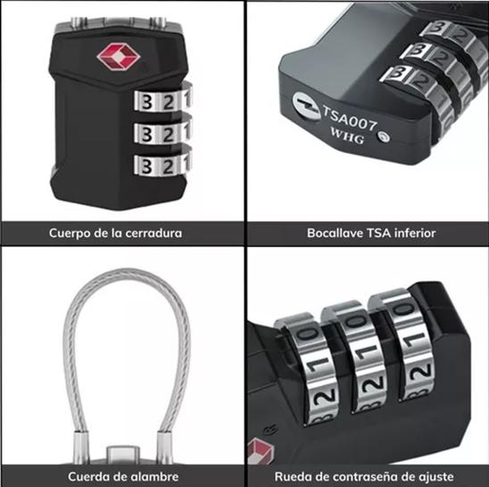 CANDADO DE SEGURIDAD CON CABLE DE ACERO Y CLAVE DE 3 DÍGI... - 5