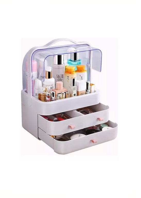 CAJA ORGANIZADOR COSMÉTICOS MAQUILLAJE PORTÁTIL MULTIUSO BLANCO - 3