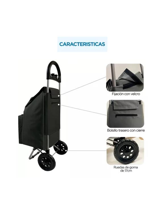 CARRITO DE COMPRAS PLEGABLE 47 L COLOR NEGRO - 5