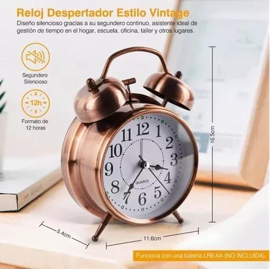 RELOJ DESPERTADOR CAMPANA RETRO ANALÓGICO - 4
