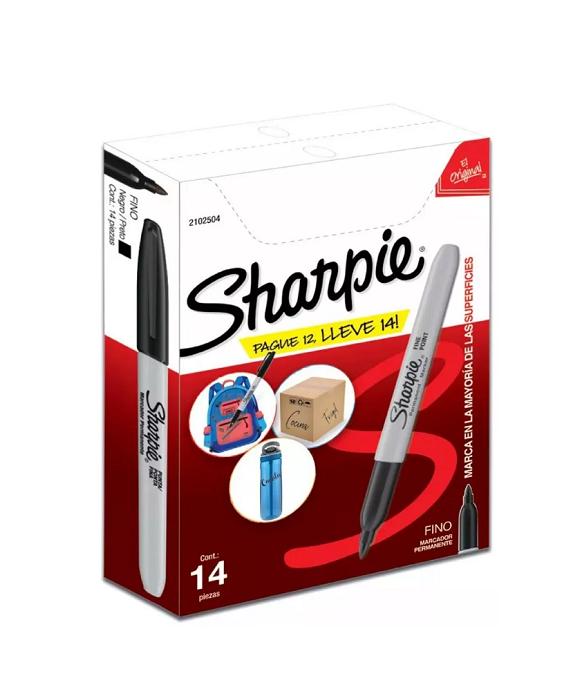 MARCADOR PERMANENTE SHARPIE PUNTA FINA NEGRO CAJA X12+2 - 3