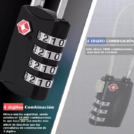 2PZS CANDADOS DE COMBINACIÓN PARA EQUIPAJE COLOR NEGRO - 5