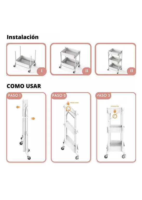 ORGANIZADOR CARRO PLEGABLE MULTIUSO 3 NIVELES BLANCO - 4