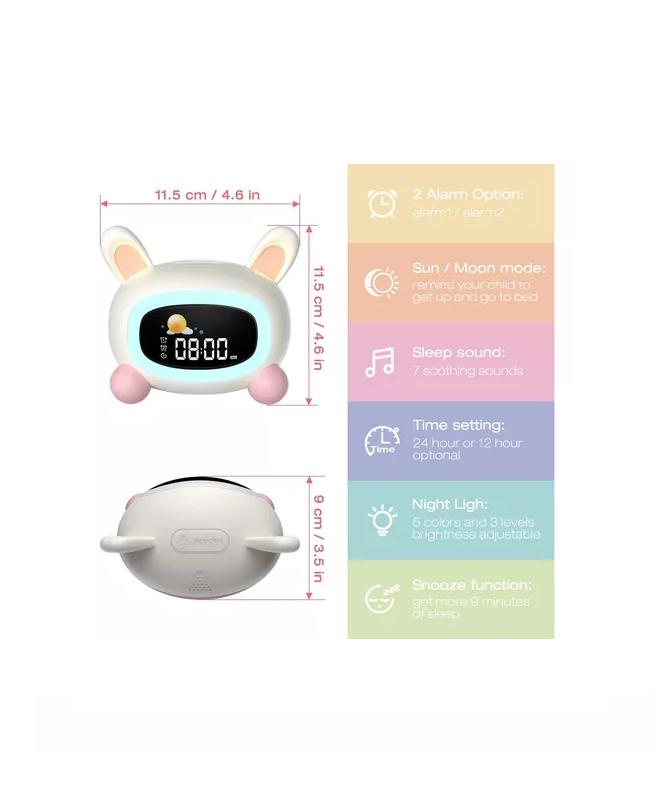DESPERTADOR INFANTIL DE GATO CON LUCES NOCTURNAS COLOR RO... - 2