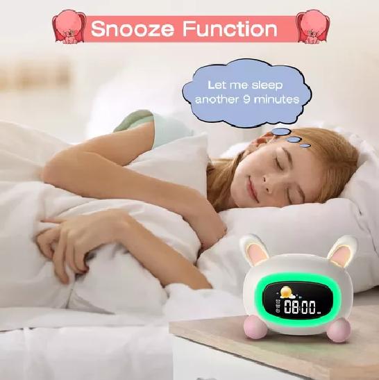 DESPERTADOR INFANTIL DE GATO CON LUCES NOCTURNAS COLOR RO... - 3