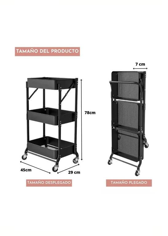 ORGANIZADOR CARRO PLEGABLE MULTIUSO 3 NIVELES NEGRO - 3