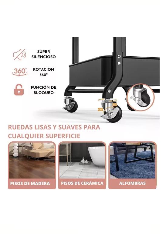 ORGANIZADOR CARRO PLEGABLE MULTIUSO 3 NIVELES NEGRO - 4