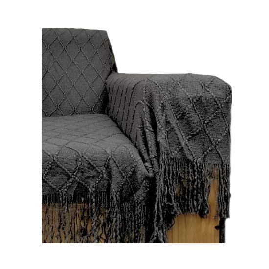 MANTA DECORATIVA TEJIDA PARA SILLÓN, PIECERA O CAMA COLOR GRIS OSCURO - 1