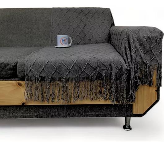 MANTA DECORATIVA TEJIDA PARA SILLÓN, PIECERA O CAMA COLOR GRIS OSCURO - 2