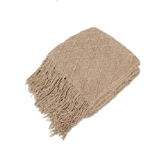 MANTA DECORATIVA TEJIDA PARA SILLÓN, PIECERA O CAMA COLOR MARRÓN - 1