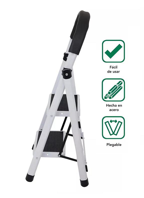 ESCALERA DE ACERO PLEGABLE CON 2 ESCALONES COLOR NEGRO - 5