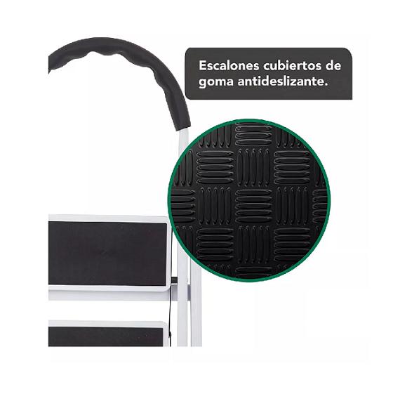ESCALERA DE ACERO PLEGABLE CON 2 ESCALONES COLOR NEGRO - 6