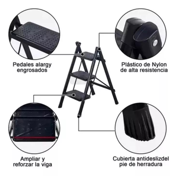 ESCALERA PLEGABLE ACERO CON 3 P NEGRO - 3