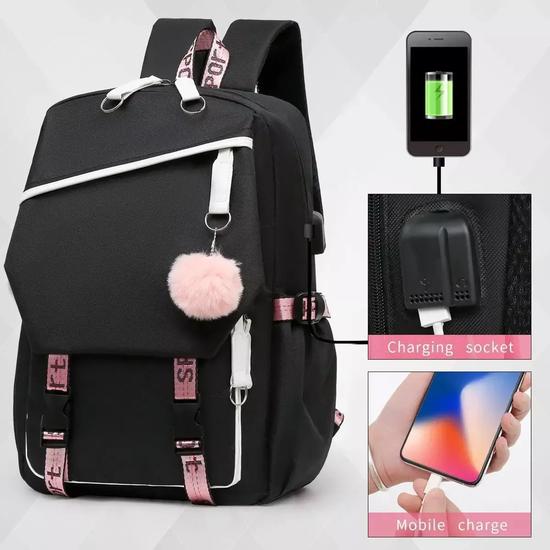 MOCHILA URBANA ESCOLAR CON INTERFAZ USB AUXILIAR COLOR NEGRO - 5