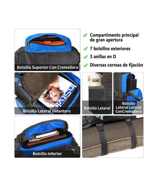MOCHILA IMPERMEABLE DE 90L COLOR AZUL - 3
