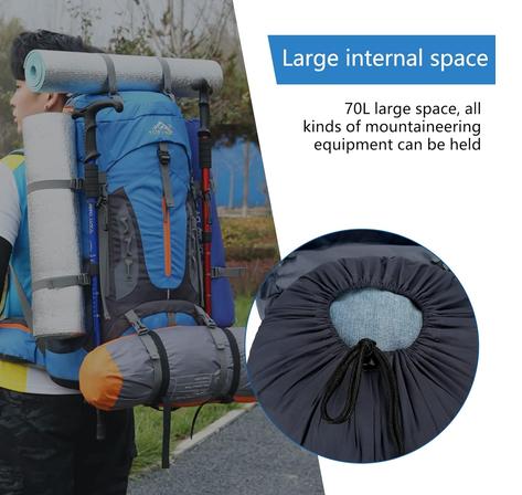 MOCHILA IMPERMEABLE 60L CON CUBRE MOCHILA COLOR AZUL - 4