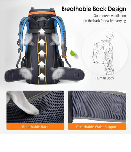 MOCHILA IMPERMEABLE 60L CON CUBRE MOCHILA COLOR AZUL - 5