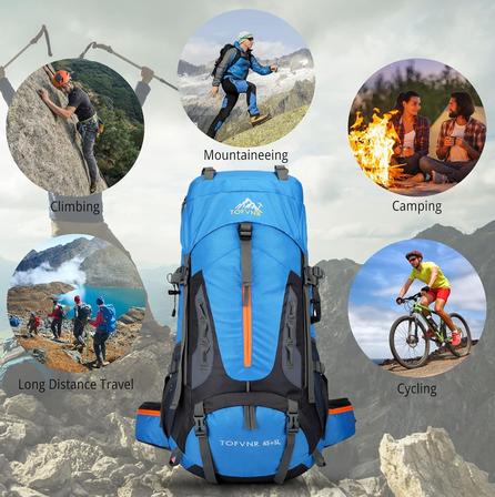 MOCHILA IMPERMEABLE 60L CON CUBRE MOCHILA COLOR AZUL - 6