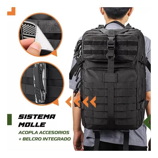 MOCHILA TÁCTICA MILITAR IMPERMEABLE COLOR NEGRO - 3