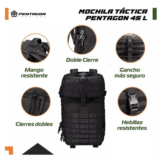 MOCHILA TÁCTICA MILITAR IMPERMEABLE COLOR NEGRO - 6