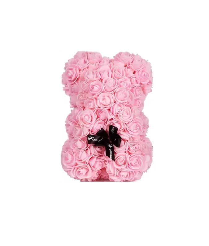 OSO DE FLORES ARTIFICIALES, OSITO DE ROSAS ROSADO - 1
