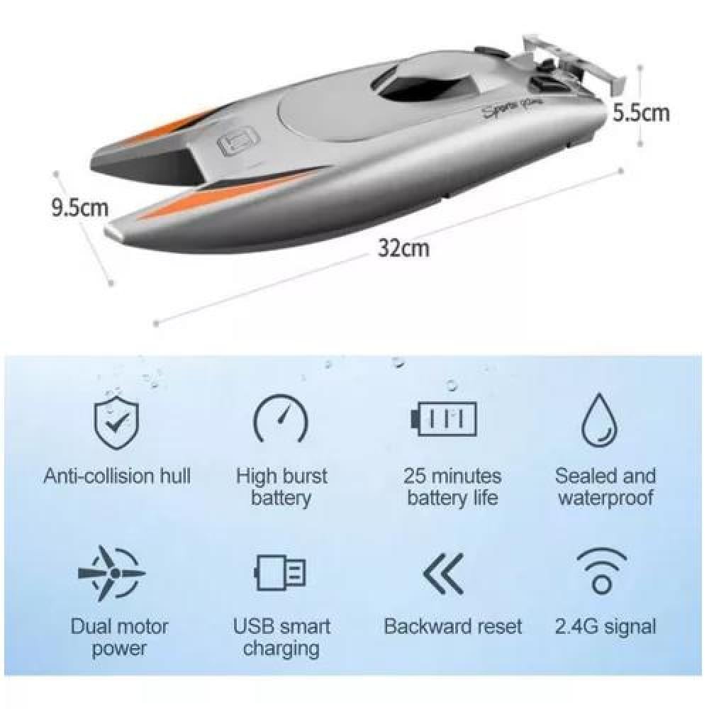 LANCHA JUGUETE A CONTROL REMOTO DOBLE MOTOR GRIS - 4