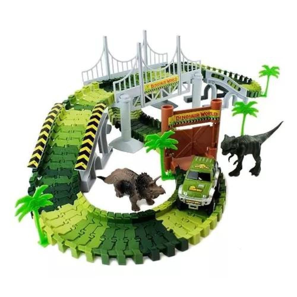 PISTA DE AUTOS 142 PIEZAS, AUTOPISTA FLEXIBLE DINOSAURIO - 1