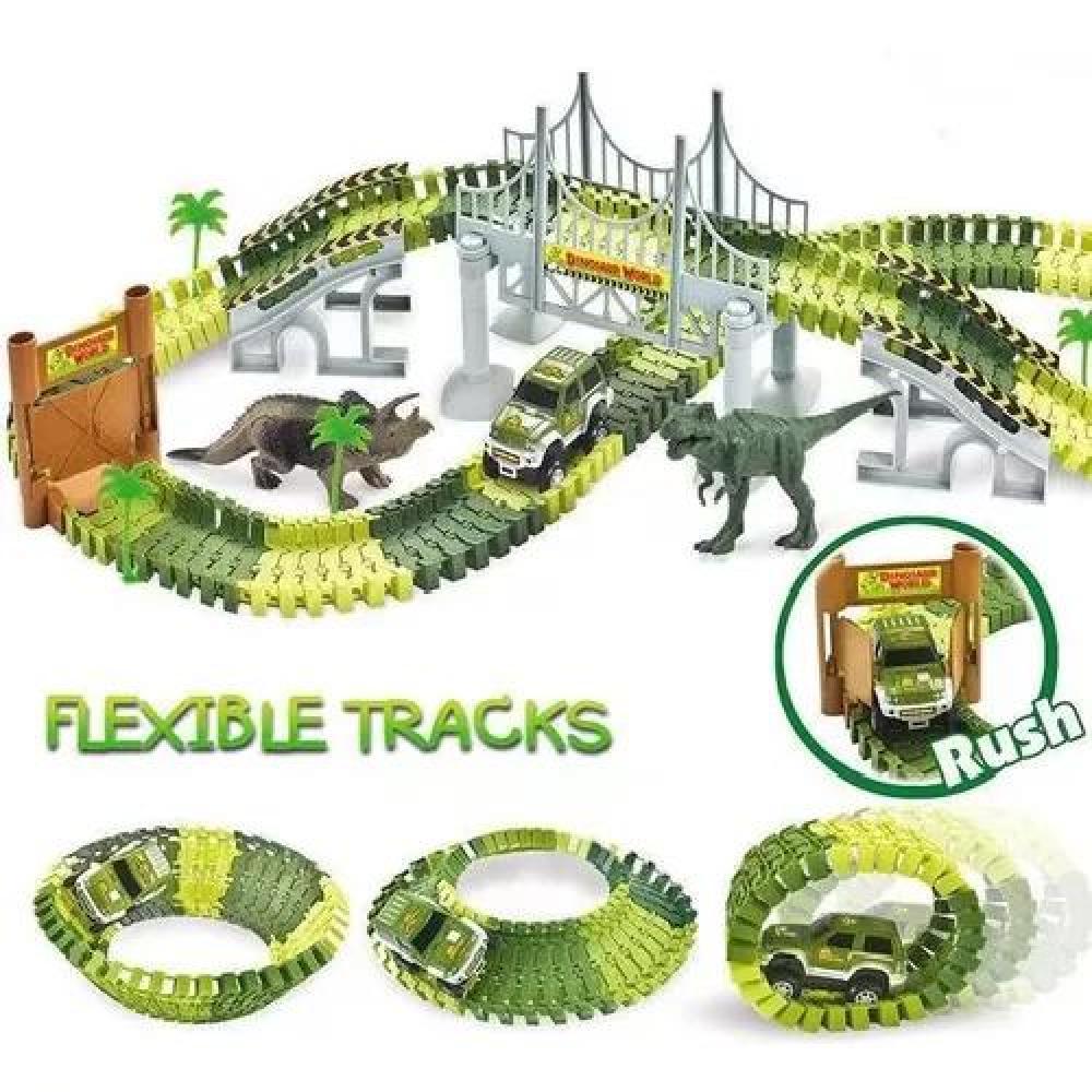 PISTA DE AUTOS 142 PIEZAS, AUTOPISTA FLEXIBLE DINOSAURIO - 2