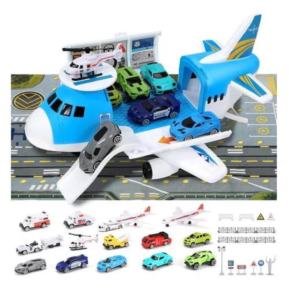 AVIÓN DE RESCATE PORTA 12 VEHÍCULOS JUGUETE PARA NIÑOS CELESTE - 1