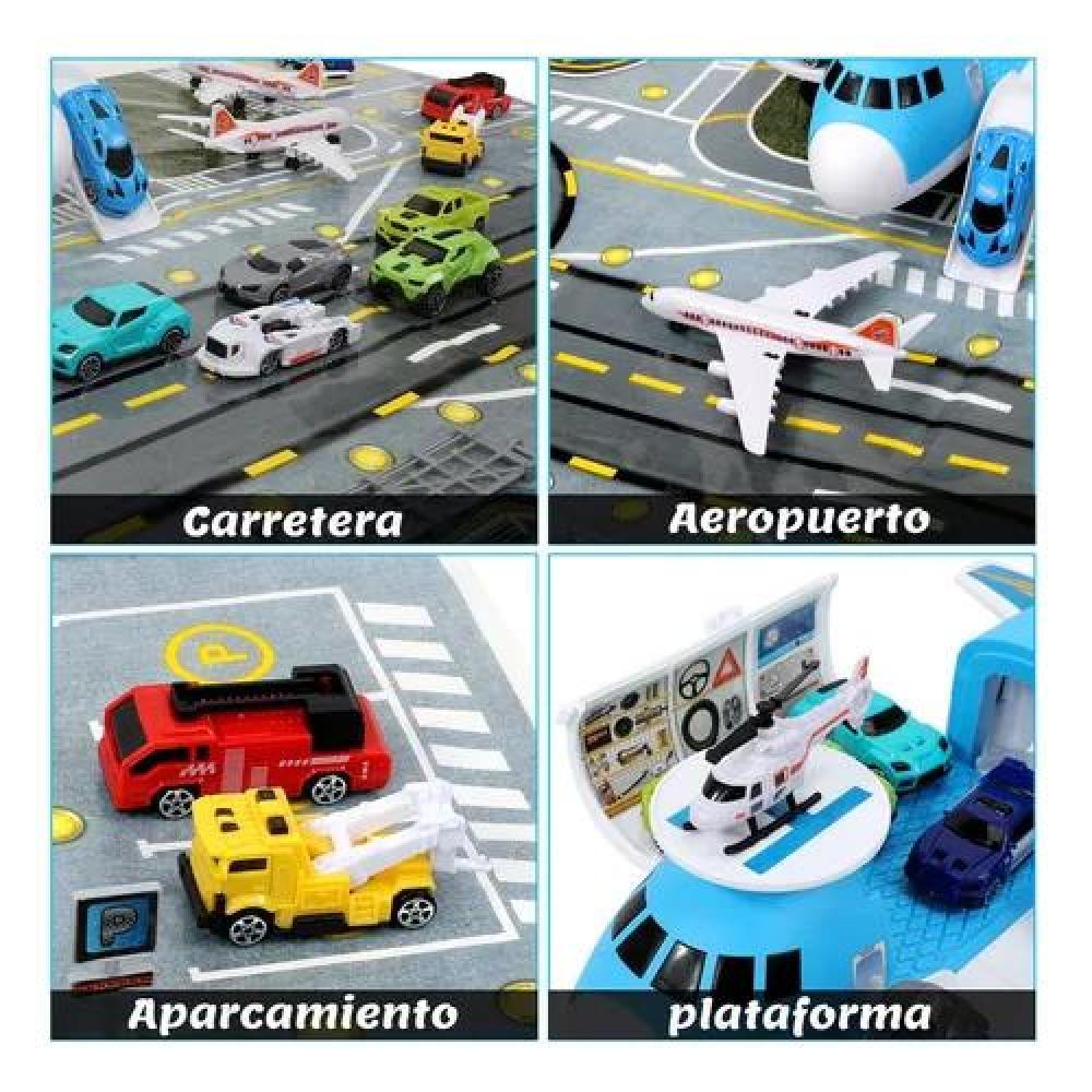 AVIÓN DE RESCATE PORTA 12 VEHÍCULOS JUGUETE PARA NIÑOS CELESTE - 6