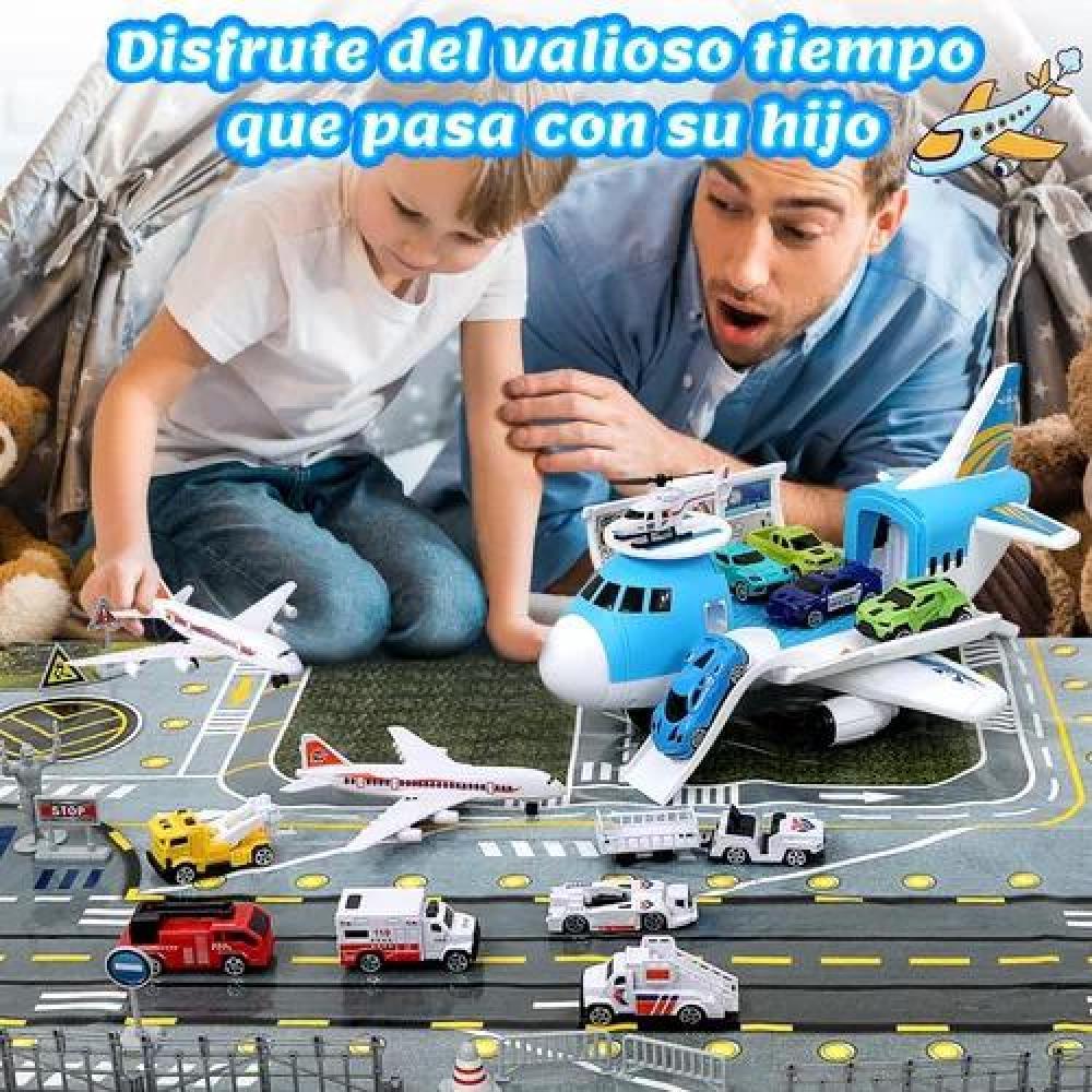 AVIÓN DE RESCATE PORTA 12 VEHÍCULOS JUGUETE PARA NIÑOS CELESTE - 7