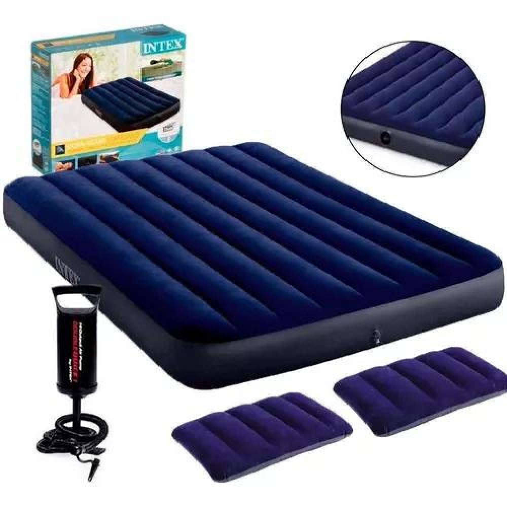 COLCHÓN INFLABLE PARA CAMPISMO, BOMBA, 2 ALMOHADAS, QUEEN, COLOR AZUL - 1