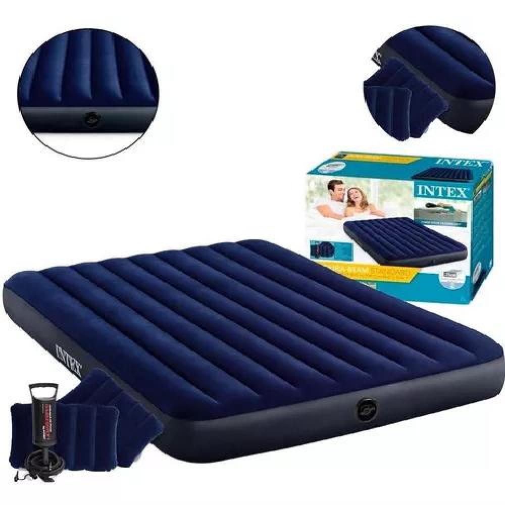 COLCHÓN INFLABLE PARA CAMPISMO, BOMBA, 2 ALMOHADAS, QUEEN, COLOR AZUL - 2