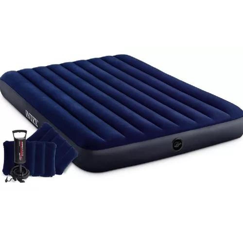 COLCHÓN INFLABLE PARA CAMPISMO, BOMBA, 2 ALMOHADAS, QUEEN, COLOR AZUL - 3
