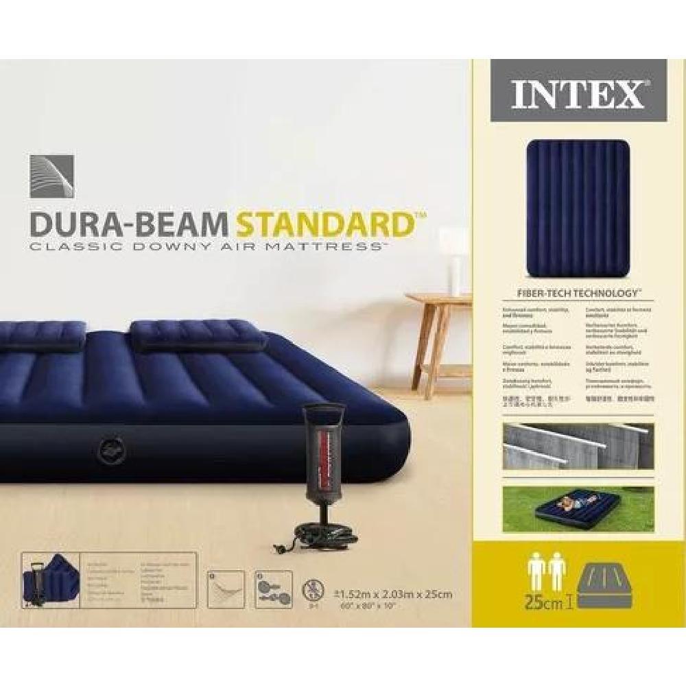 COLCHÓN INFLABLE PARA CAMPISMO, BOMBA, 2 ALMOHADAS, QUEEN, COLOR AZUL - 5