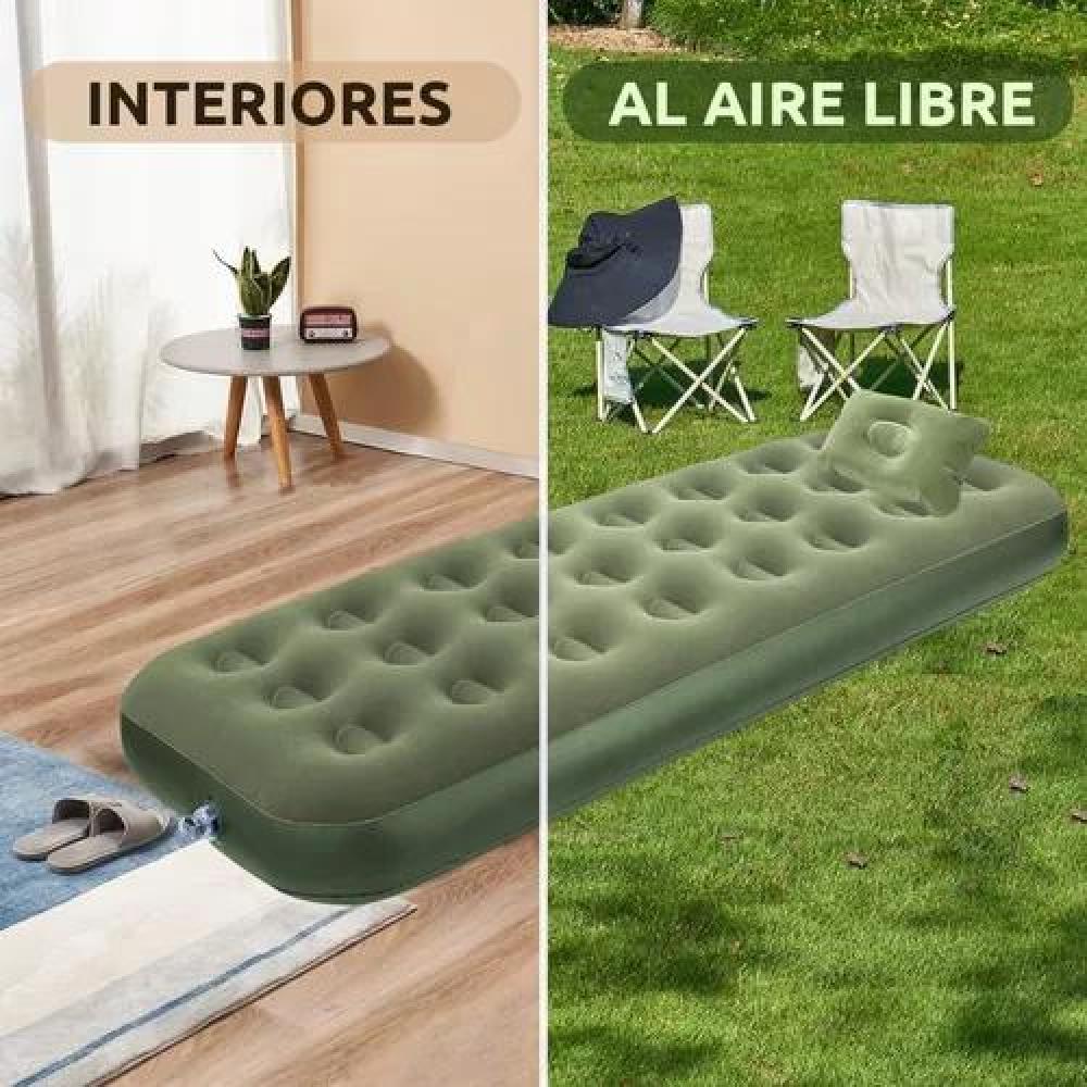COLCHÓN INFLABLE INDIVIDUAL, 1 PLAZA, + 1 ALMOHADA, + INFLADOR, COLOR VERDE - 4