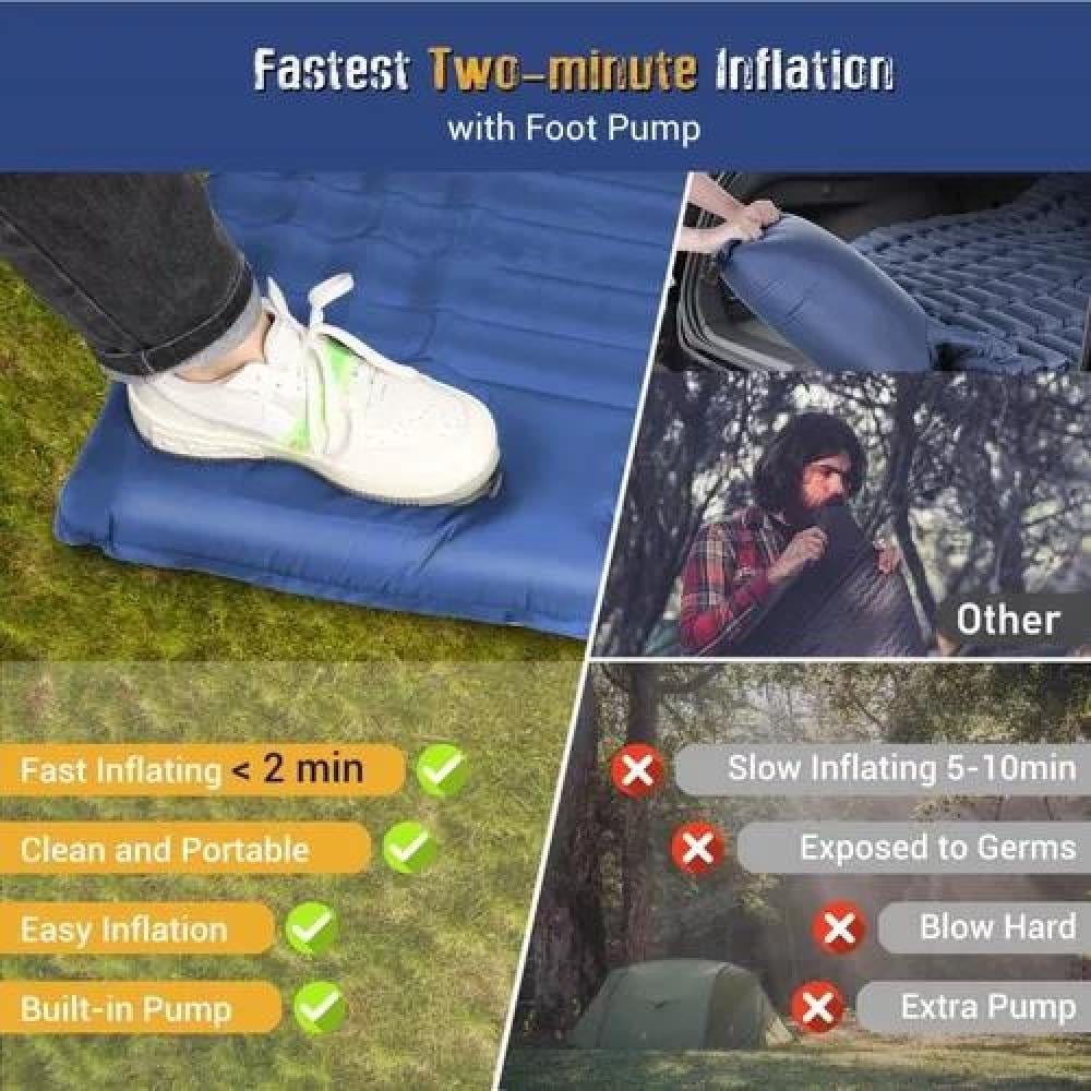 COLCHÓN INFLABLE DE PIE, PLEGABLE, OUTDOOR, CAMPING, TREKKING, COLOR AZUL - 6