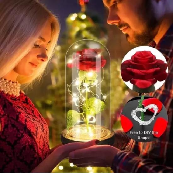 ROSA ETERNA ARTIFICIAL ENCAPSULADA LUZ LED SAN VALENTÍN BASE - 4