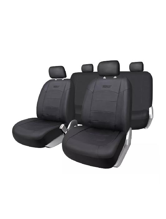 FUNDA CUBRE ASIENTO AUTO UNIVERSAL ECOCUERO GRAND PRIX, COLOR NEGRO - 1