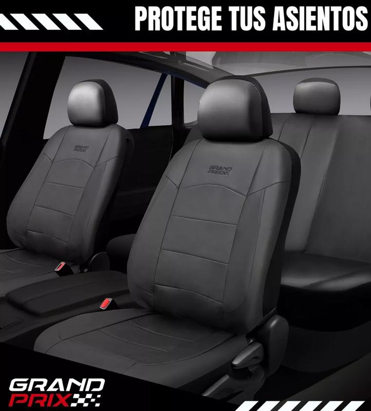 FUNDA CUBRE ASIENTO AUTO UNIVERSAL ECOCUERO GRAND PRIX, COLOR NEGRO - 3