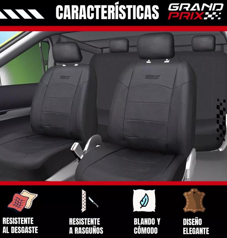 FUNDA CUBRE ASIENTO AUTO UNIVERSAL ECOCUERO GRAND PRIX, COLOR NEGRO - 5