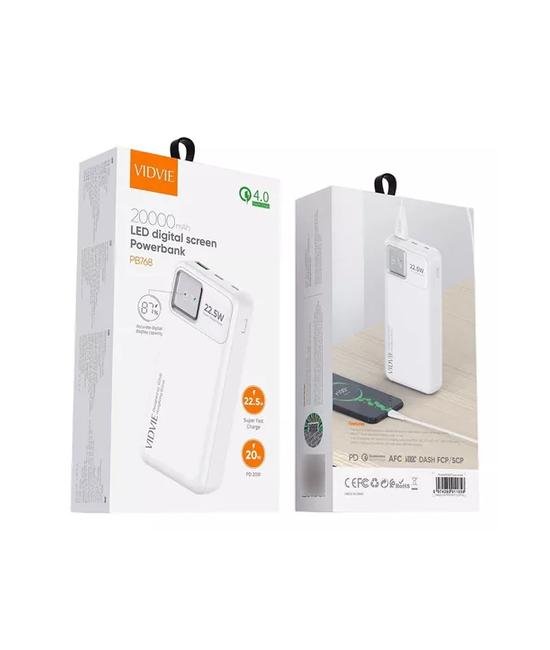 CARGADOR BATERÍA EXTERNA VIDVIE ULTRA RÁPIDA 20000MAH, COLOR BLANCO - 3