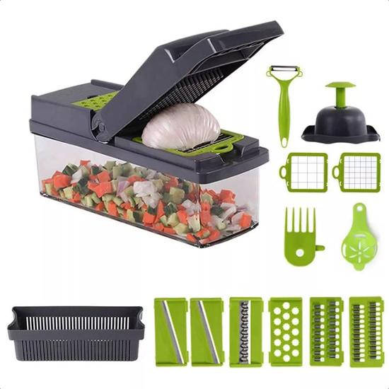 14 EN 1 RALLADOR PICADOR CORTADOR FRUTAS Y VERDURAS MULTIUSO GRIS OSCURO - 6