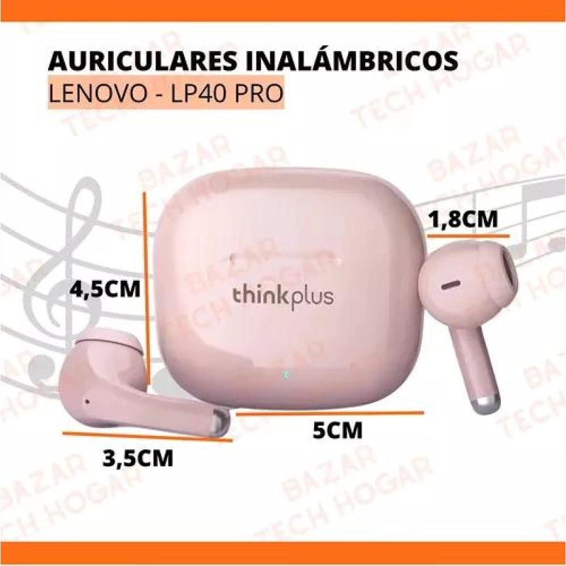 AUDÍFONOS INALÁMBRICOS LIVEPODS LP40 PRO ROSA CLARO LUZ VERDE - 3