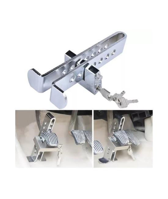 TRABA PEDAL DE SEGURIDAD ANTIRROBO PARA AUTO, COLOR PLATA - 2