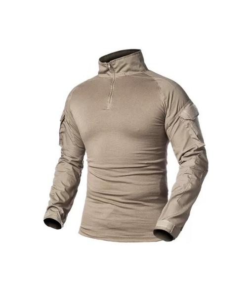 POLERA TÁCTICA COMBAT SHIRT MILITAR AIRSOFT, COLOR BEIGE, TALLA L - 1