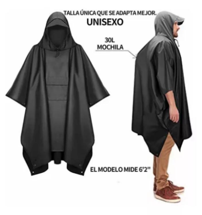 PONCHO IMPERMEABLE SIN OLOR SUAVE, CAPA IMPERMEABLE 213X142CM NEGRO - 3
