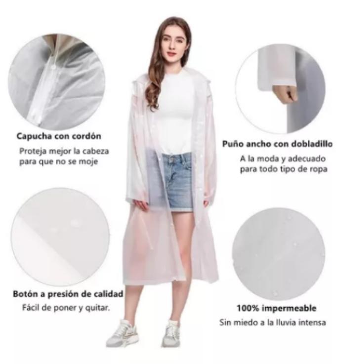 PORTÁTIL CAPA PONCHO PARA LA LLUVIA IMPERMEABLE DURO 2P, BLANCO - 4