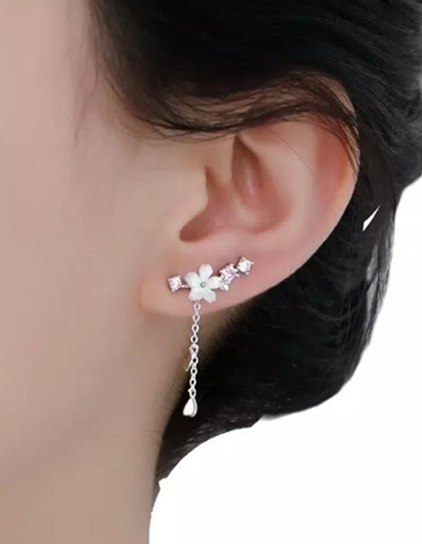 AROS DE FLOR CEREZO, PLATA 925, COLOR PLATA - 4